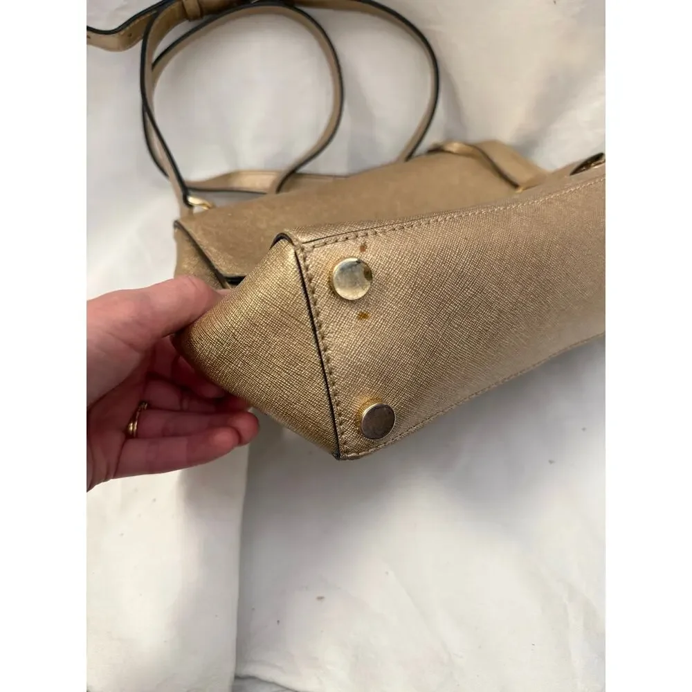 Michael Kors Ava Top Handle Satchel Crossbody Purse GS Gold Metallic